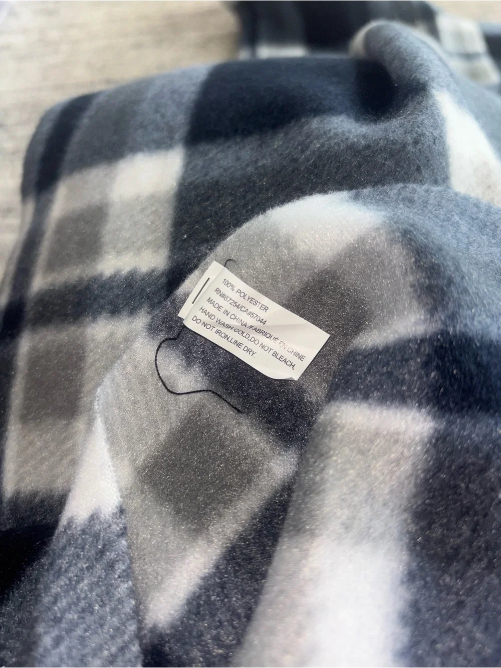 Plaid Fringe Scarf - Black & Gray & Blue